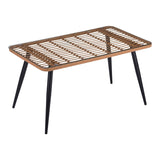 Set de Masa Naoki 5 piese din sticla-PE rattan Natural cu picioare, negre, 140x80x78 cm