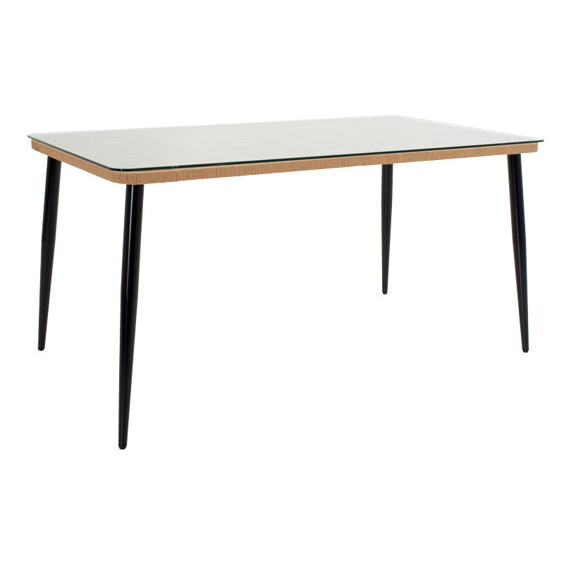 Set de Masa Naoki 7 bucati metal negru-pe Natural-sticla, 160x90x78 cm