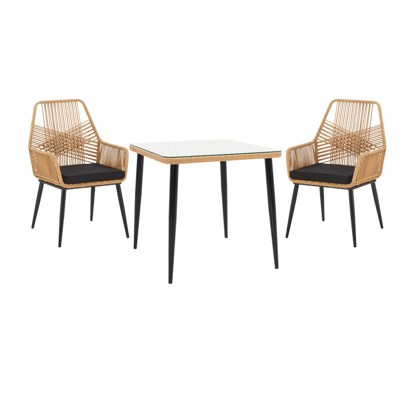 Set de Masa Naoki-Tanish 3 piese din metal negru-pe Natural sticla, 80x80x78 cm