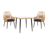 Set de Masa Naoki-Tanish 3 piese din metal negru-pe Natural sticla, 80x80x78 cm