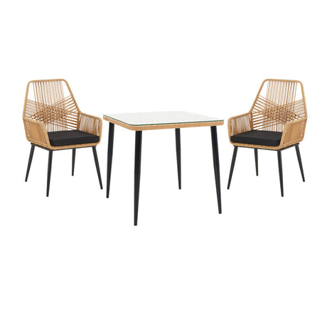 Set de Masa Naoki-Tanish 3 piese din metal negru-pe Natural sticla, 80x80x78 cm