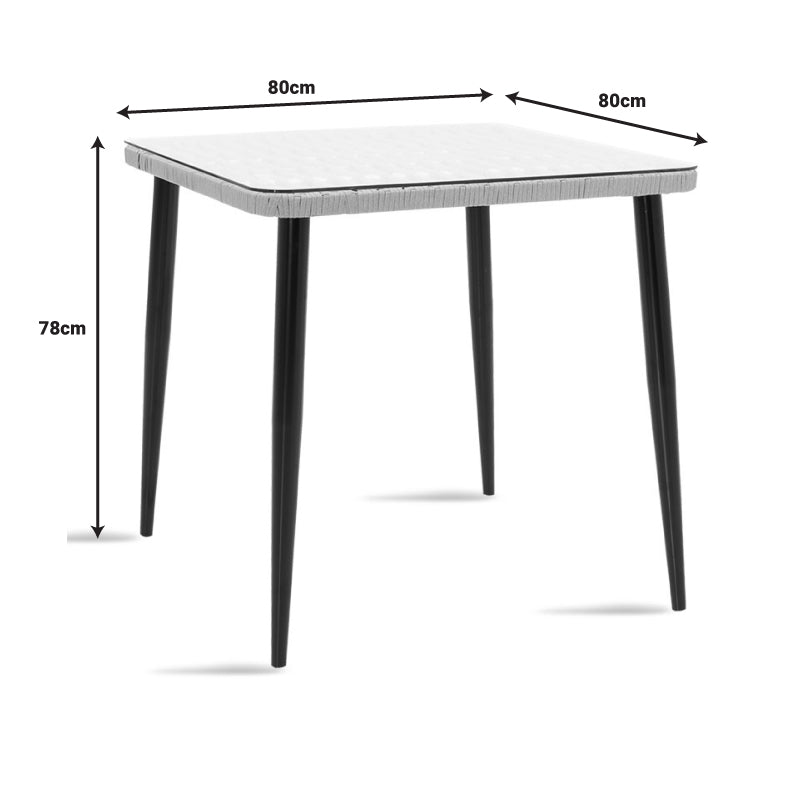 Set de Masa Naoki-Tanish 3 piese din metal negru-pe Natural sticla, 80x80x78 cm
