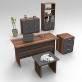 Set de mobilier de birou Barsto, Alb - Nuc - Stejar, 5 piese Elegante, 140x60x74 cm - Nuc
