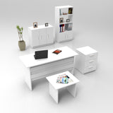 Set de mobilier de birou Barsto, Alb - Nuc - Stejar, 5 piese Elegante, 140x60x74 cm - Alb