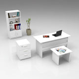 Set de mobilier de birou Clabber, Alb - Stejar - Nuc, 4 piese Biblioteca - Birou - Masa - Rollbox, 140x60x74 cm - Alb