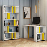 Set De Mobilier De Birou Elegant Sevda, Alb - Galben, 2 piese, 120x60x75.4 cm