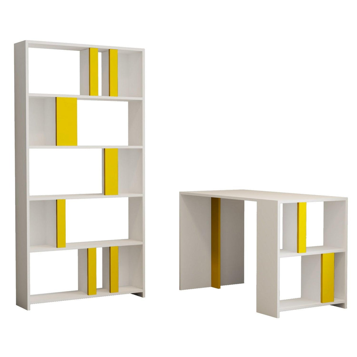 Set De Mobilier De Birou Elegant Sevda, Alb - Galben, 2 piese, 120x60x75.4 cm