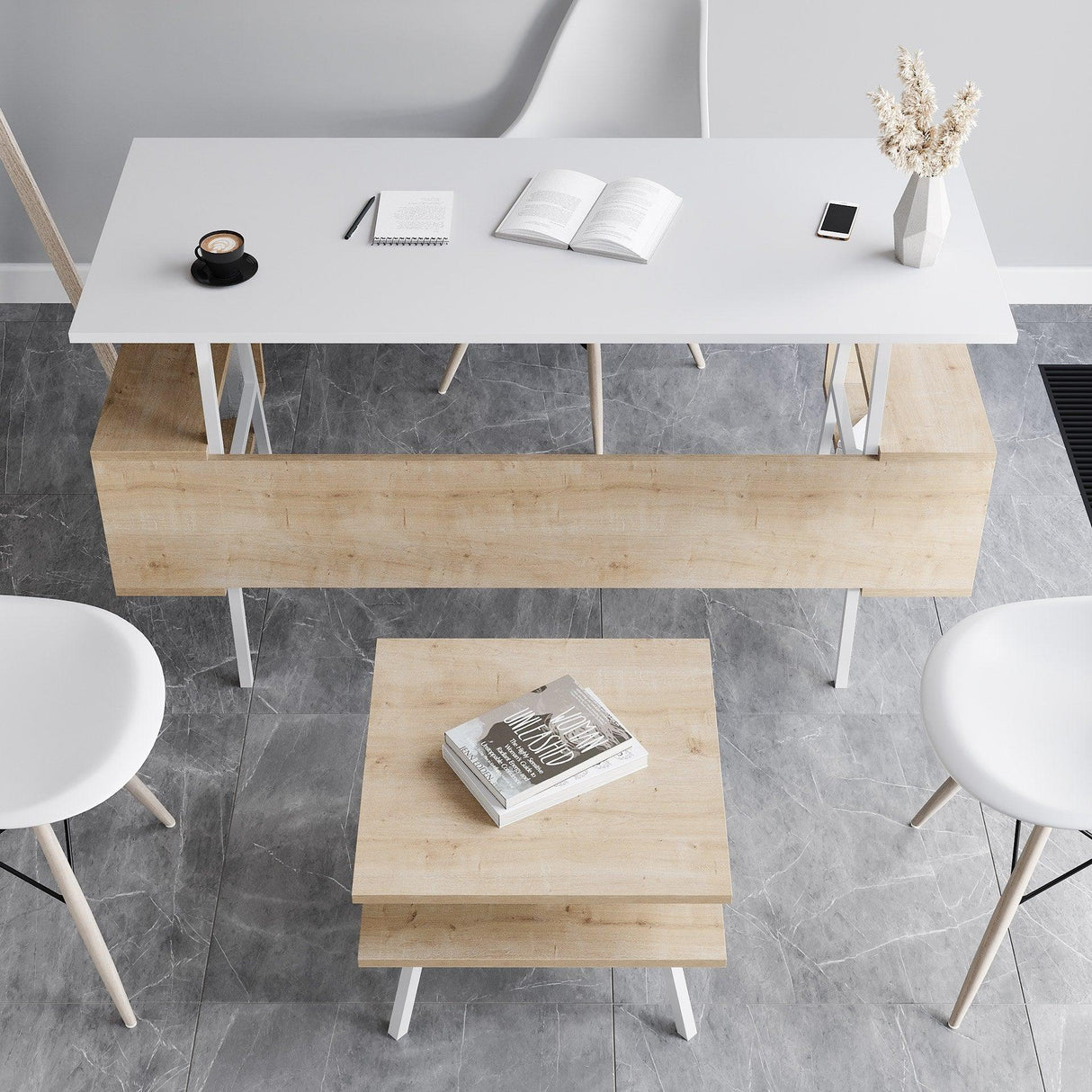 Set De Mobilier De Birou Irony Maxi Set 2 piese, Bej - Maro, 140x74x60 cm - Bej