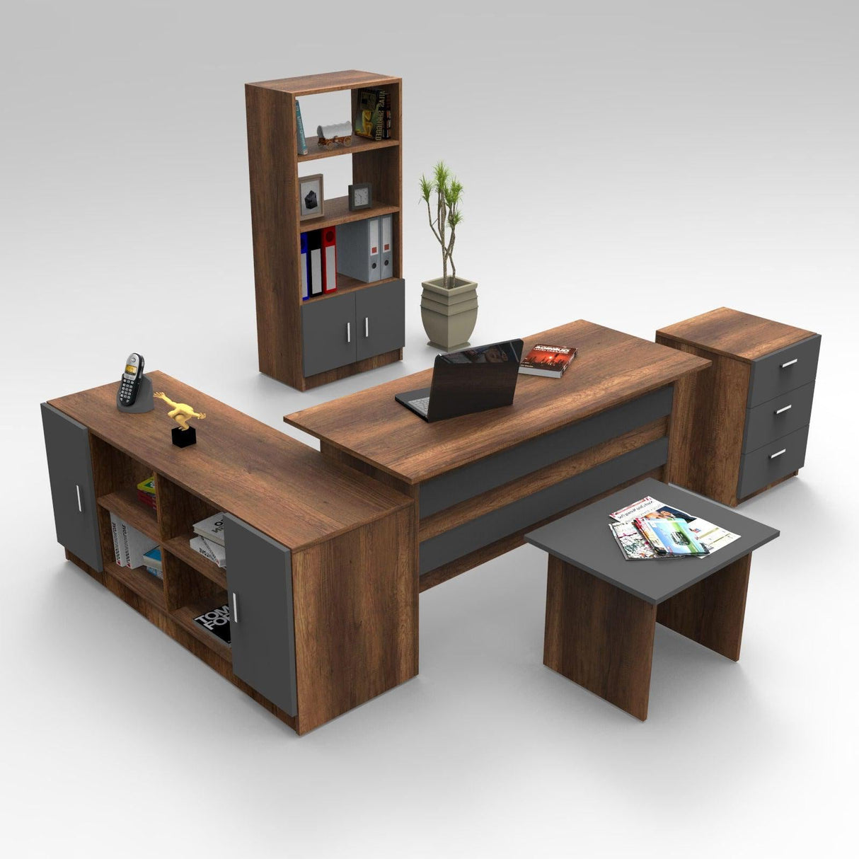 Set mobilier de birou Linta, 5 piese, 140x74x60 cm - Nuc