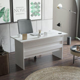 Set de mobilier de birou Torrens, Alb - Nuc - Stejar, 4 Piese, Birou - Biblioteca - Rollbox - Masuta, 140x60x74 cm - Alb