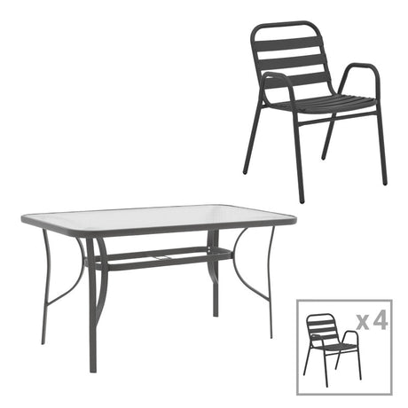Set de mobilier de sufragerie cu masă și scaune Ensure-Sussie, Metal și Sticlă, Gri, 140x80x70 cm
