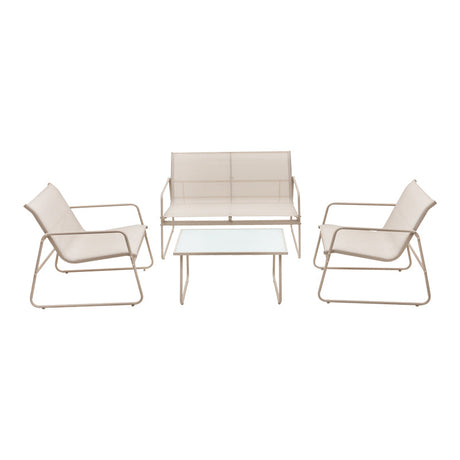 Set de mobilier de exterior cu funcție relaxare Veranda, textilene-metal, cappuccino, 110x74x75 cm