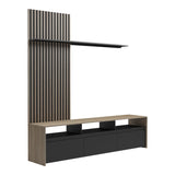 Set de mobilier living cu rafturi Delfina și metal, Sonoma - Negru, 190x40x199 cm - Negru
