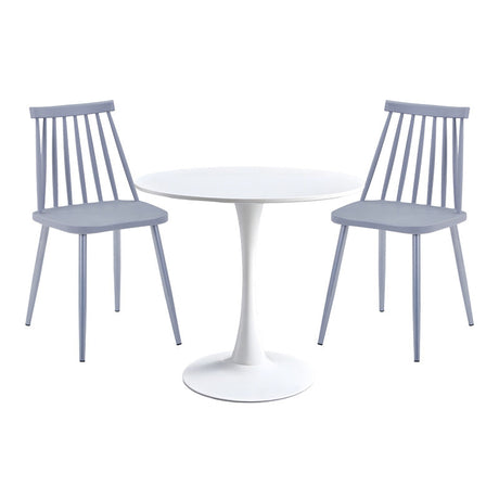 Set de mobilier pentru sufragerie cu masă și scaune Elijah-Aurora, Polipropilenă, Masa: , Scaune: 2 bucăți, Alb-Gri, 60x74 cm