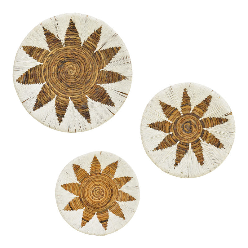 Set Decorativ Perete Cu Cercuri Wicker, Rattan Alb-Bej, Variate, 3 Piese, 50x50x8 cm