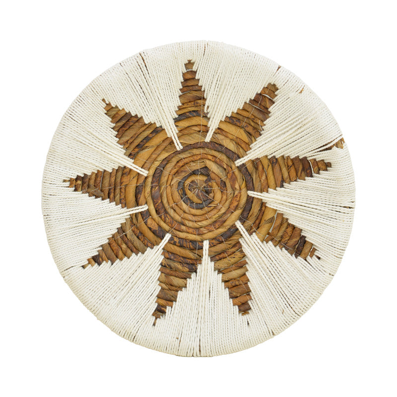 Set Decorativ Perete Cu Cercuri Wicker, Rattan Alb-Bej, Variate, 3 Piese, 50x50x8 cm