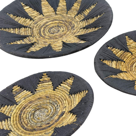 Set Decorativ Perete Ratan Circy, Negru-Bej, Ratan, 3 Piese - Accente Elegante și Naturale pentru Casa Ta!, 50x50x8 cm