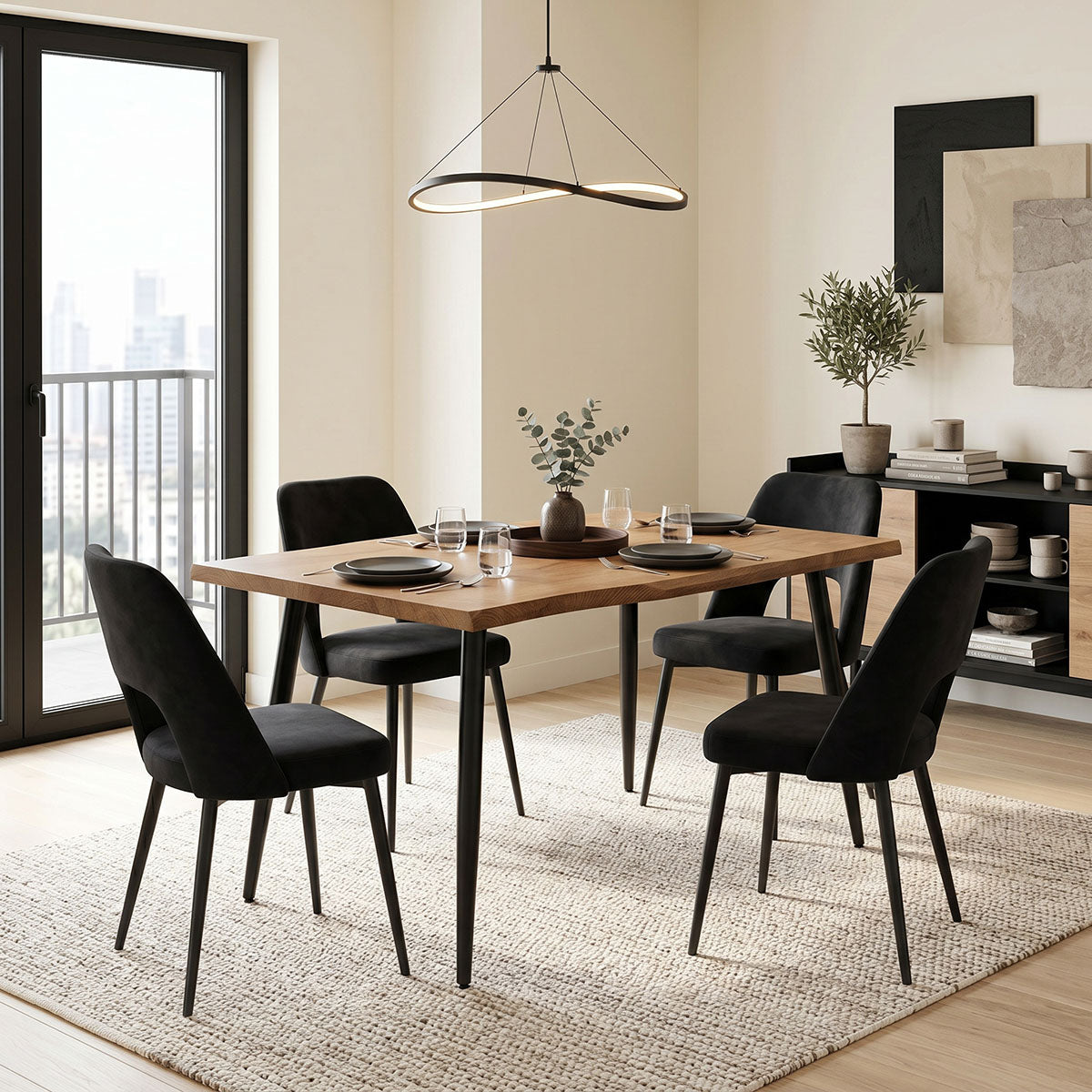 Set de sufragerie cu Murde Chairs negru and Neve masă, negru, 140x80x75 cm