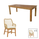Set de sufragerie Elaiza-Wooly, 7 piese, Bej-Natural, 220x90x75 cm