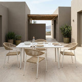 Set de sufragerie exterior Ammos Vista, 5 piese, Alb-Natural, aluminiu si ratan PE, 150x80x72 cm