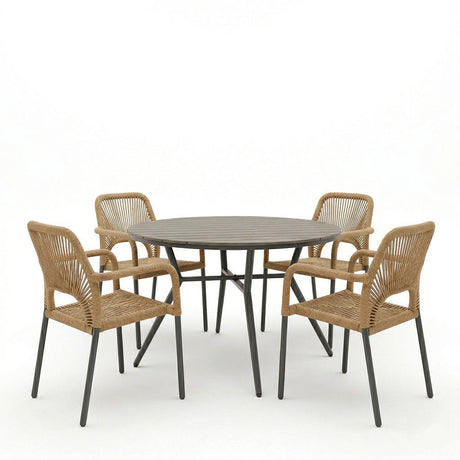 Set de sufragerie exterior Appa-Norture, 5 piese, Antracit-Natural, aluminiu si ratan, Ø120x74 cm