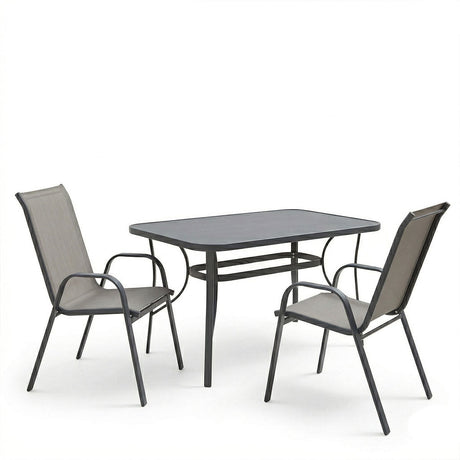 Set de sufragerie exterior Ensure Calan, 3 piese, metal si sticla, Antracit, 120x70x70 cm