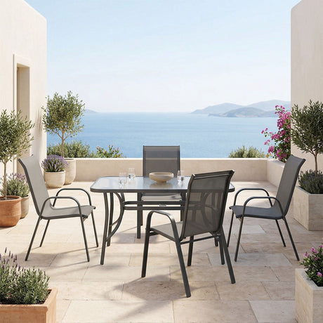 Set de sufragerie exterior Ensure Calan, 5 piese, metal si sticla, Antracit, 120x70x70 cm