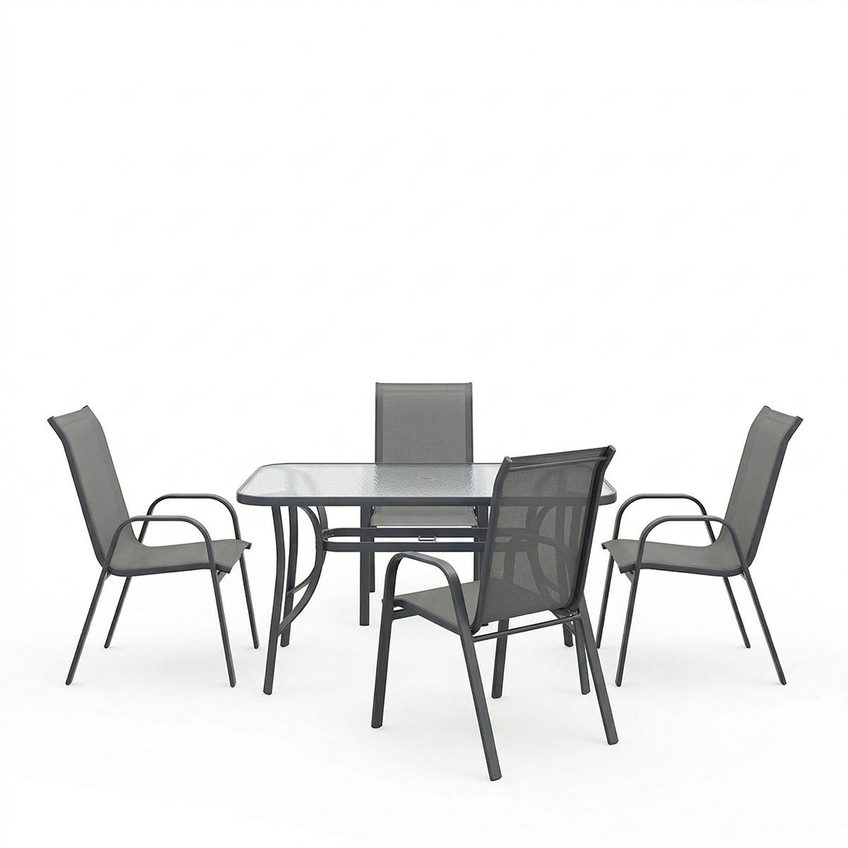 Set de sufragerie exterior Ensure Calan, 5 piese, metal si sticla, Antracit, 120x70x70 cm