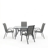 Set de sufragerie exterior Ensure Calan, 5 piese, metal si sticla, Antracit, 120x70x70 cm