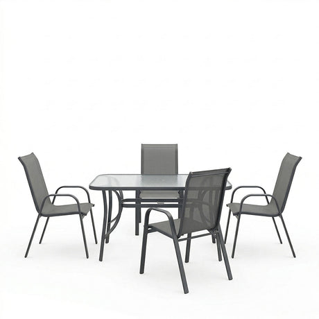 Set de sufragerie exterior Ensure Calan, 5 piese, metal si sticla, Antracit, 120x70x70 cm