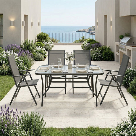 Set de sufragerie exterior Ensure Candor, 5 piese, metal si sticla, Antracit, 120x70x70 cm