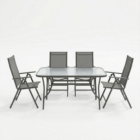 Set de sufragerie exterior Ensure Candor, 5 piese, metal si sticla, Antracit, 120x70x70 cm