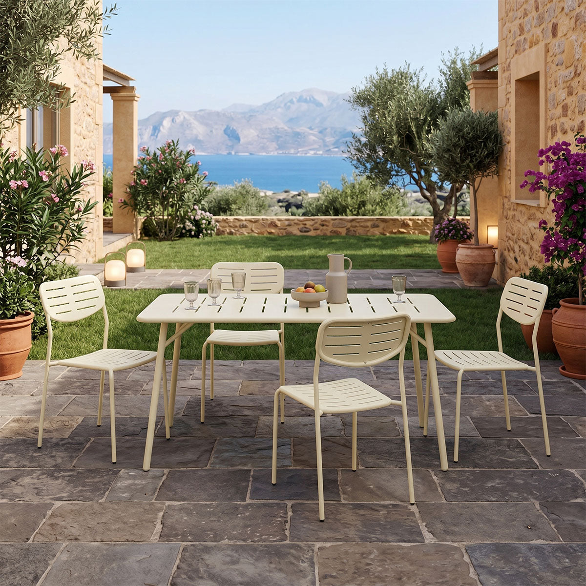 Set de sufragerie exterior Moraja Deraby I, 5 piese, Crem, 140x80x72 cm
