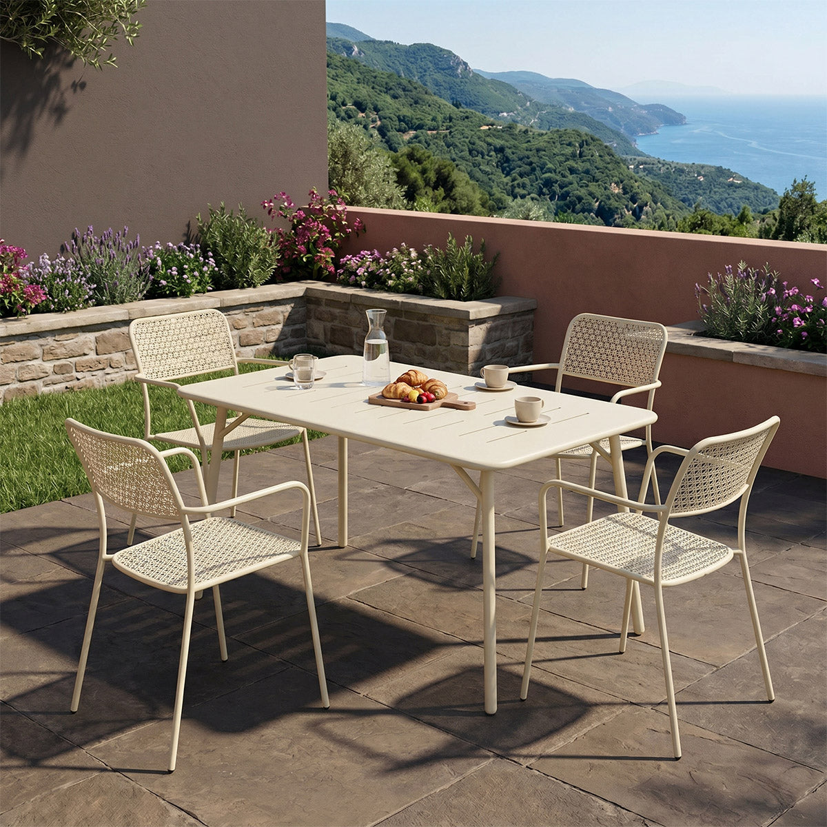 Set de sufragerie exterior Moraja Federal, 5 piese, Crem, 140x80x72 cm