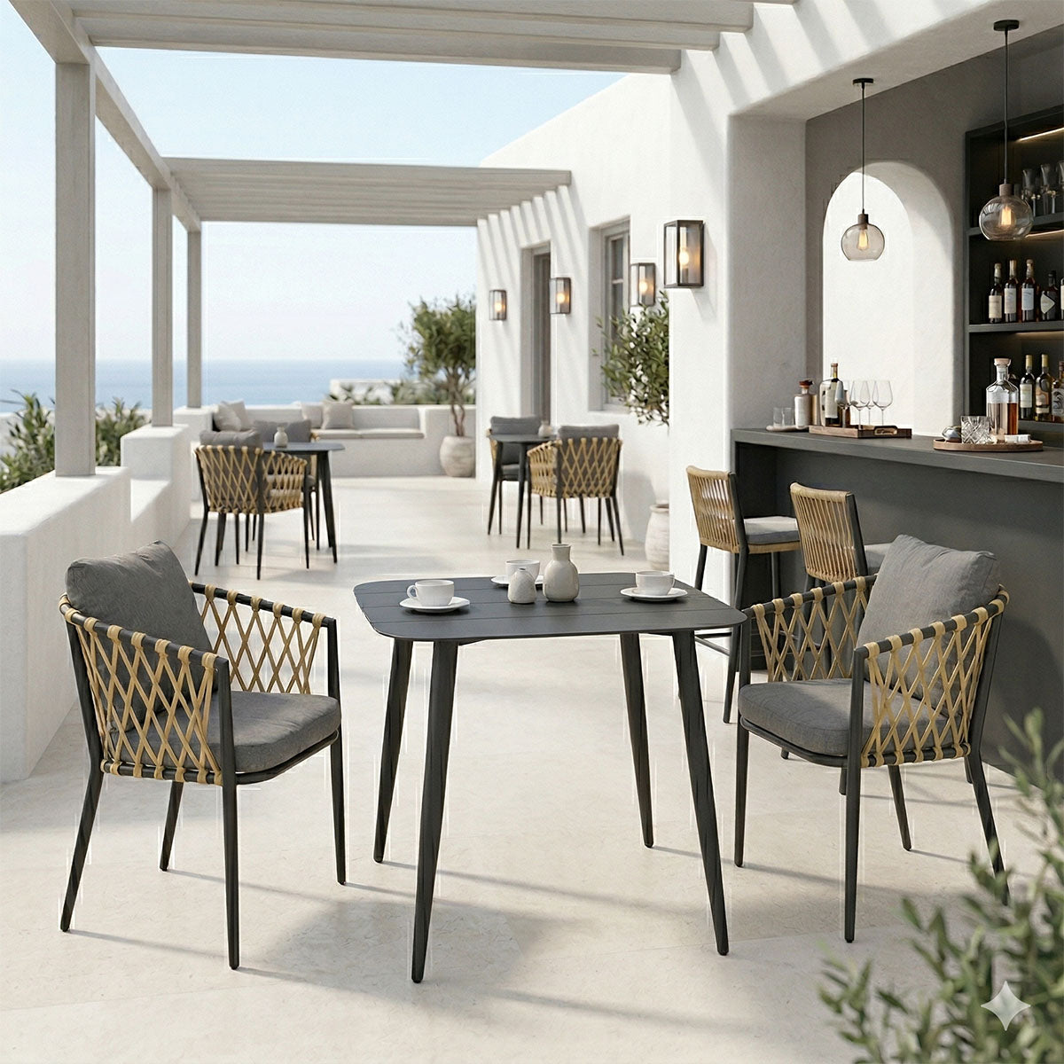 Set de sufragerie exterior Peluxe Vista, 3 piese, aluminiu si ratan PE, 80x80x72 cm