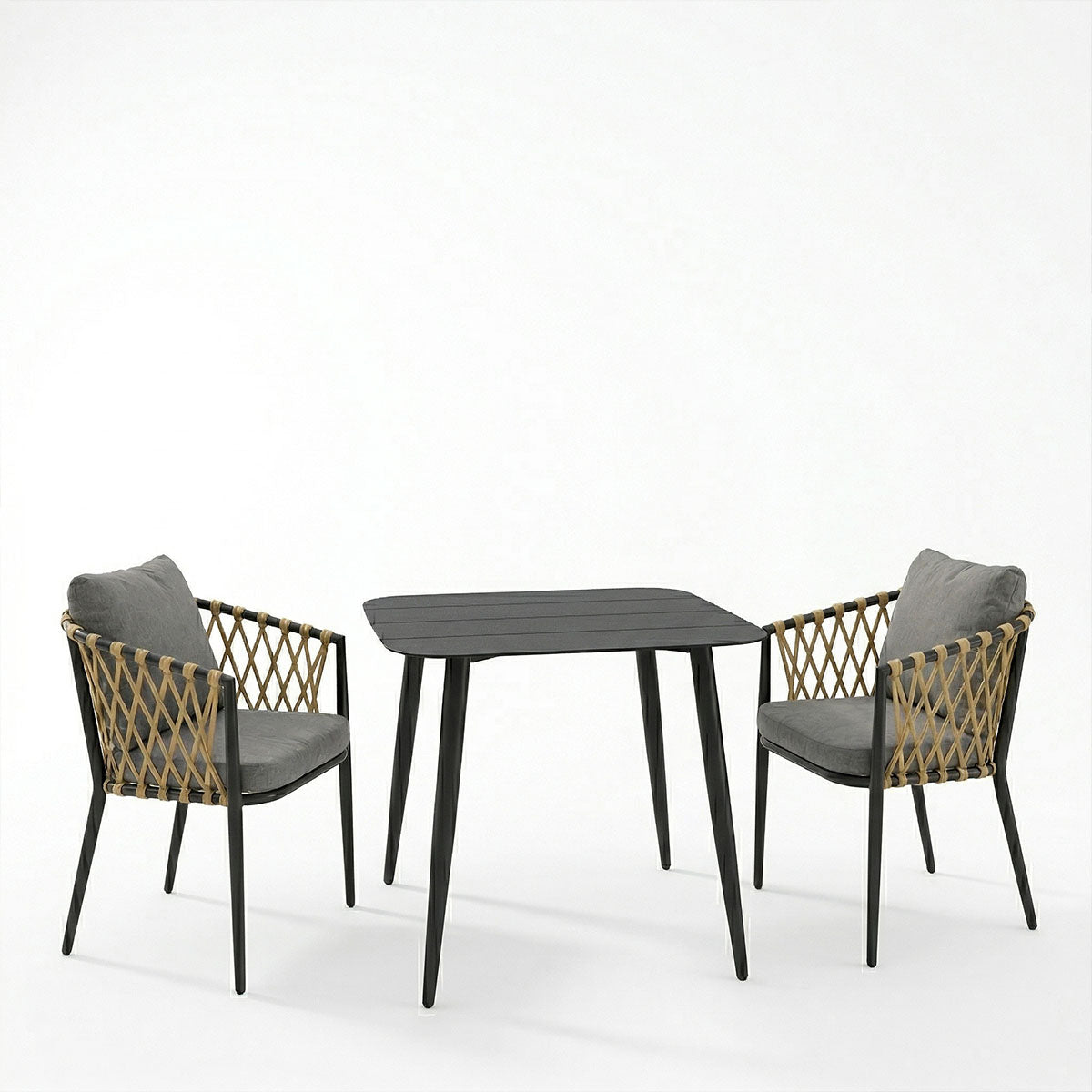 Set de sufragerie exterior Peluxe Vista, 3 piese, aluminiu si ratan PE, 80x80x72 cm