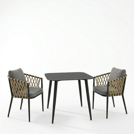 Set de sufragerie exterior Peluxe Vista, 3 piese, aluminiu si ratan PE, 80x80x72 cm