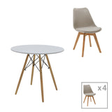 Set de sufragerie Julita-Gaston, 5 piese, Gri-Alb-Natural, 80x80x73 cm