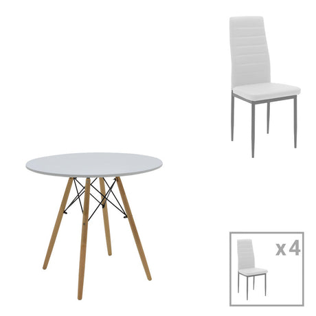 Set de sufragerie Julita-Parker, 5 piese, Alb-Natural, 80x80x73 cm