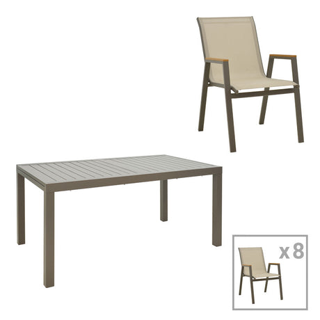 Set de sufragerie Lafla-Azelie, 9 piese, Sampanie-Natural, 160-240x100x75 cm