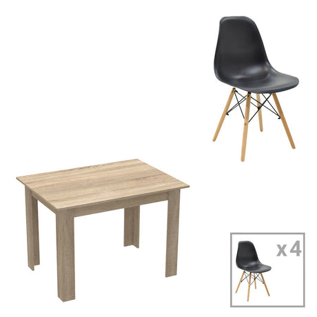 Set de sufragerie Manka-Julita, 5 piese, Sonoma-Negru, 110x80x77 cm