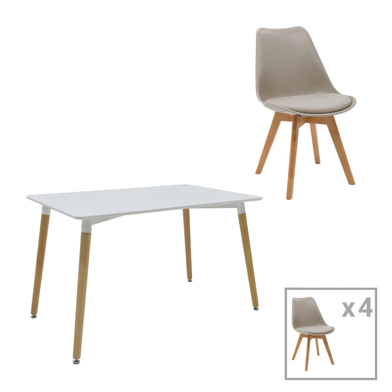 Set de sufragerie Natali-Gaston, 5 piese, Gri-Alb-Natural, 120x80x76 cm