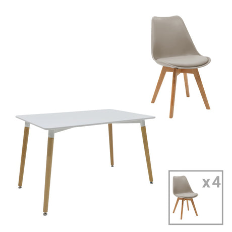 Set de sufragerie Natali-Gaston, 5 piese, Gri-Alb-Natural, 120x80x76 cm