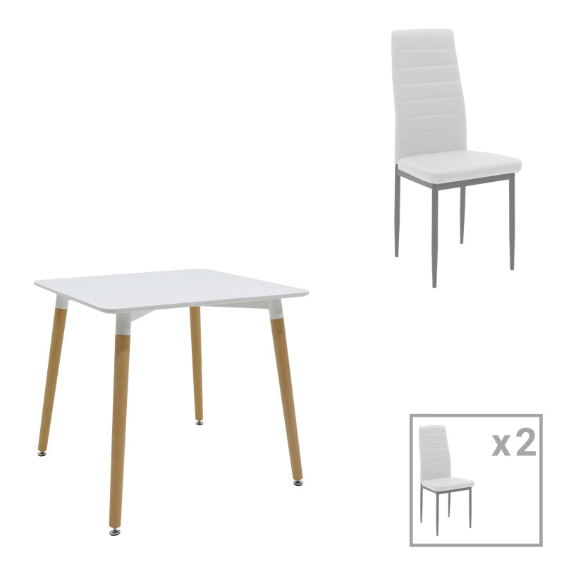 Set de sufragerie Natali-Parker, 3 piese, Alb-natural, 80x80x76 cm
