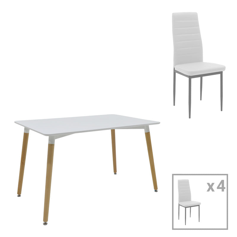 Set de sufragerie Natali-parker, 5 piese, Alb-Natural, 120x80x76 cm