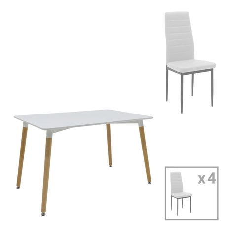 Set de sufragerie Natali-parker, 5 piese, Alb-Natural, 120x80x76 cm