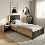Set Dormitor Athos cu Pat, Stil Sonoma Charcoal, Lemn, 90x190 cm