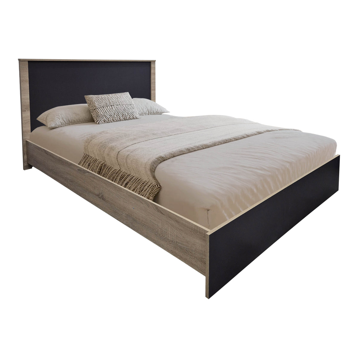 Set Dormitor Athos Sonoma Charcoal cu Pat, Lemn, Generoase, 140x200 cm, imagine suplimentara
