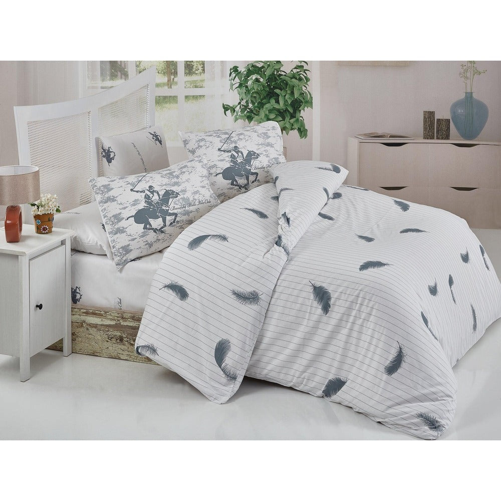 Set Lenjerie de pat double, 100% Bumbac Ranforce, Alb, 220x160 cm