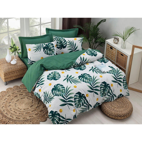 Set Lenjerie de pat double, 65% Bumbac / 35% POLYESTER, Verde, 220x200 cm